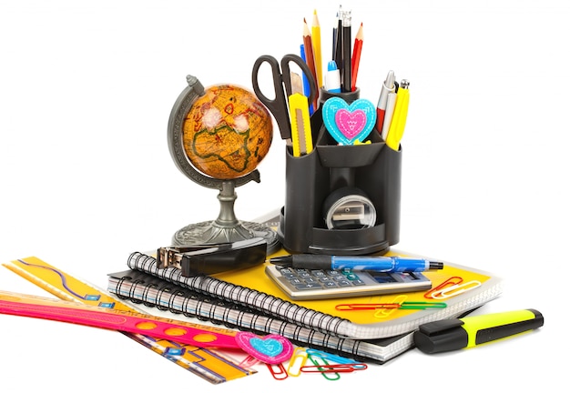 school equipment on table