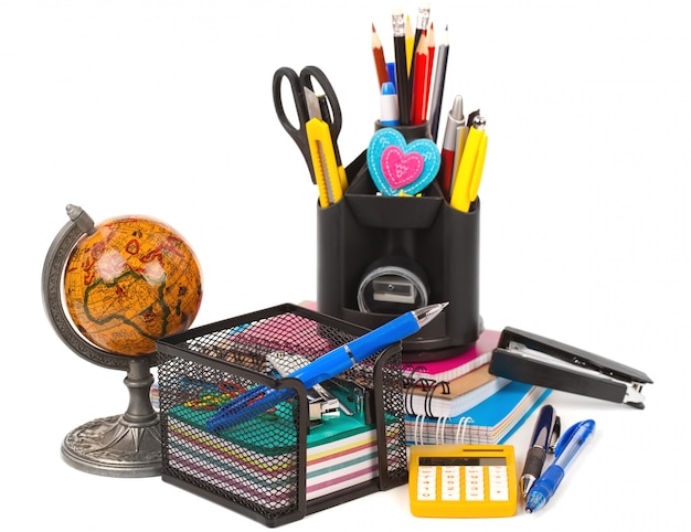 school equipment on table