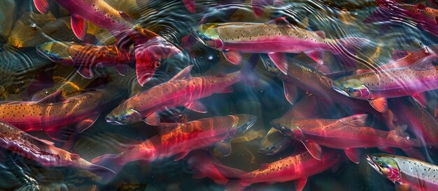 Photo school of fish swimming in pond