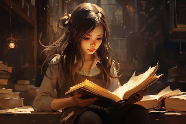 School girl reading Generate Ai