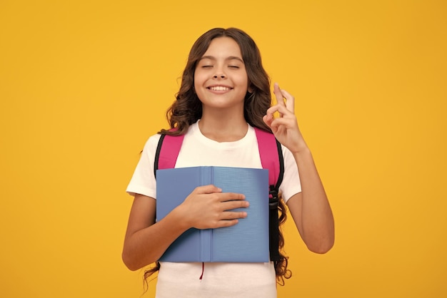 School girl teenager child with book and copybook teenager schoolgirl student with backpack isolated