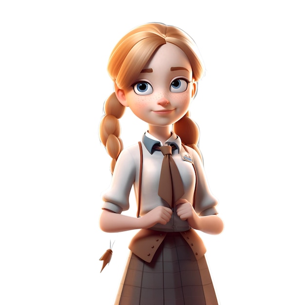 School girl on a white background 3d rendering 3d illustration