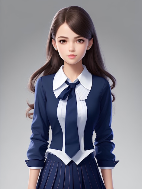 school girl in white uniform with tie