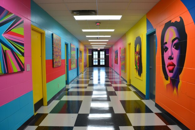 A school hallway adorned with thoughtprovoking artwork