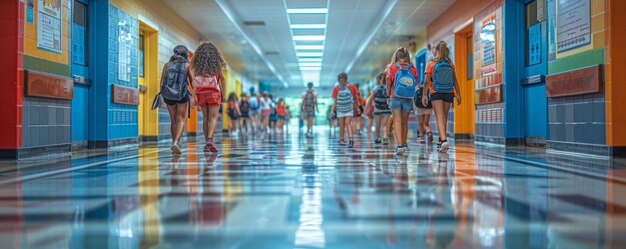 Foto un corridoio scolastico affollato di studenti che catturano lo sfondo