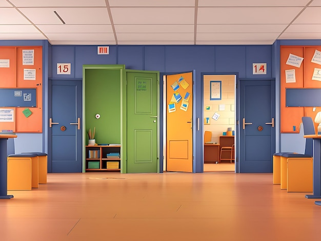 Photo school hallway interior with doors and lockers catton illustration