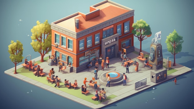 school isometric 3d