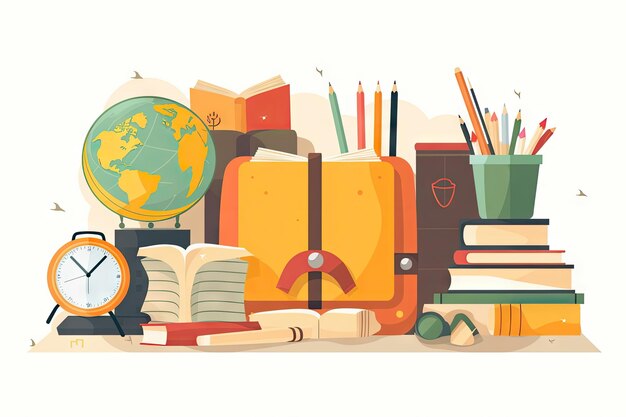 School items and elements learning study flat design Back to school concept