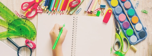 School items. It's time to go to school. Selective focus.