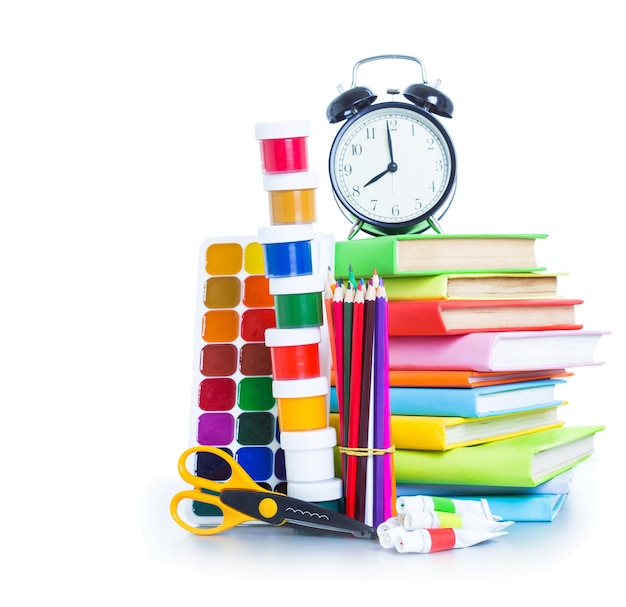 School items on the white background