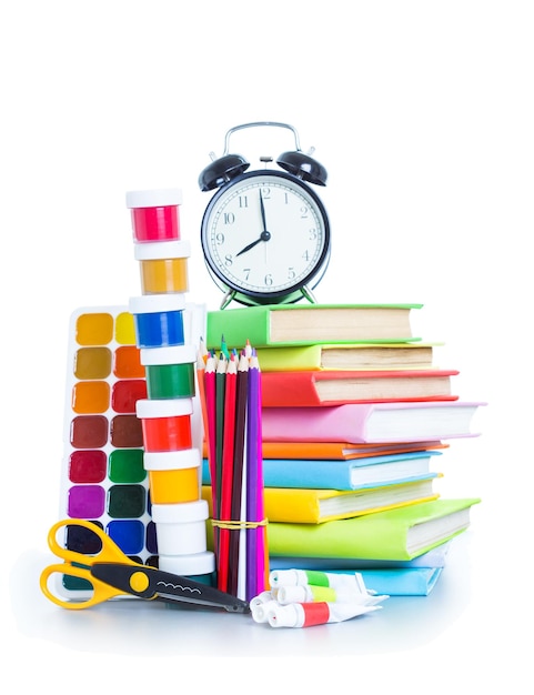 School items on the white background