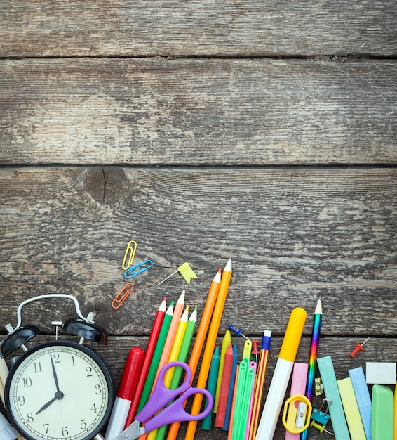 School items on a wooden table