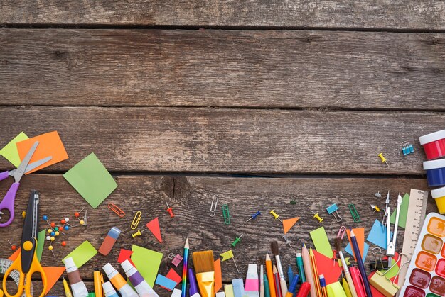 School items on a wooden table