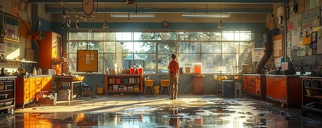 Photo a school janitor ensuring classrooms are clean wallpaper