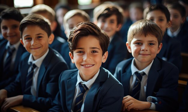 School kid of boy smiling in the classroom