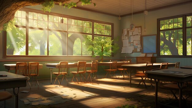 Premium AI Image  School classroom education anime visual novel game  Training kid Generate Ai