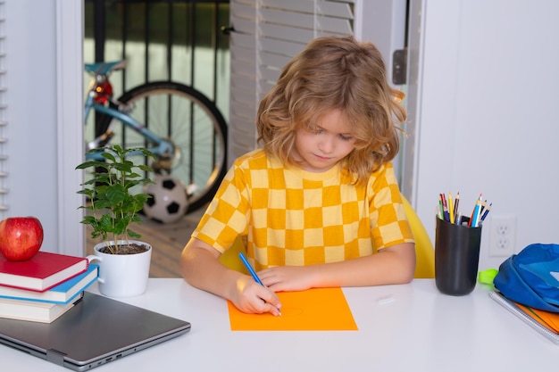 School and kids cute blonde child with a book learning writing school homework knowledge day