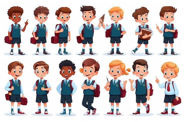 Photo school kids student vector characters set