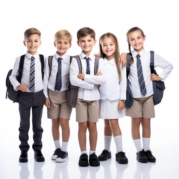 白い背景の高品質ウルトラを持つ学校の子供たち