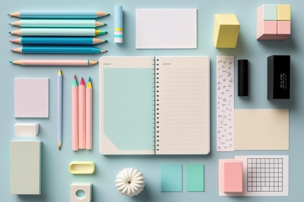 School materials a unique desk and patterned items