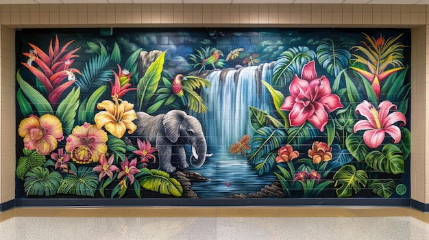 写真 school mural project depicting a local endangered species collaborative painting educational goal photorealistic hd
