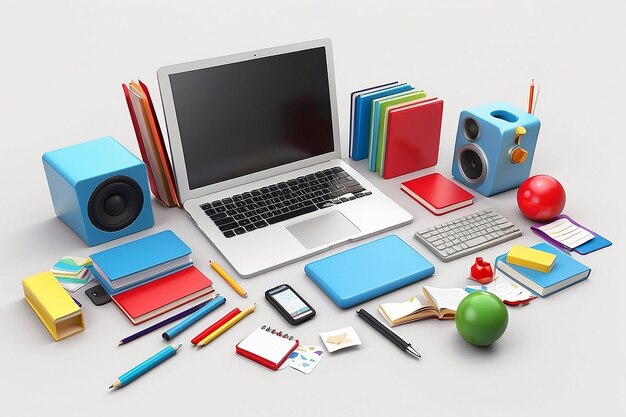 School objects background 3d rendered