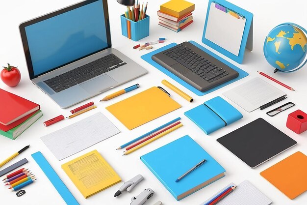 School objects background 3d rendered