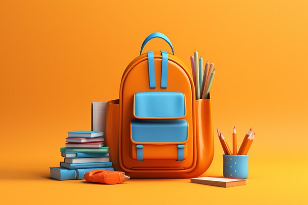 School objects background 3d rendered