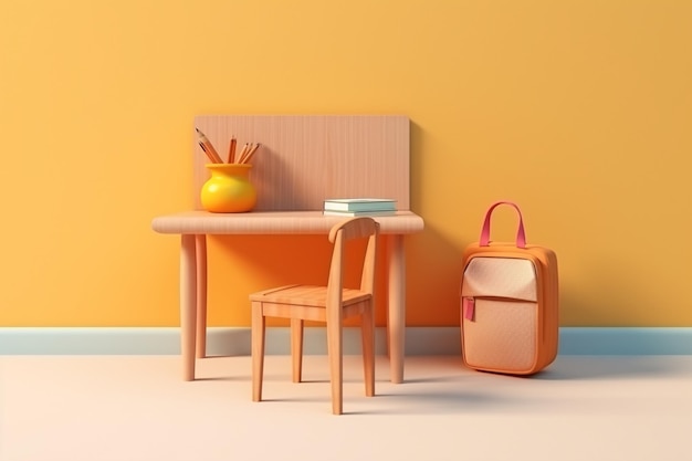 School objects background 3d rendered