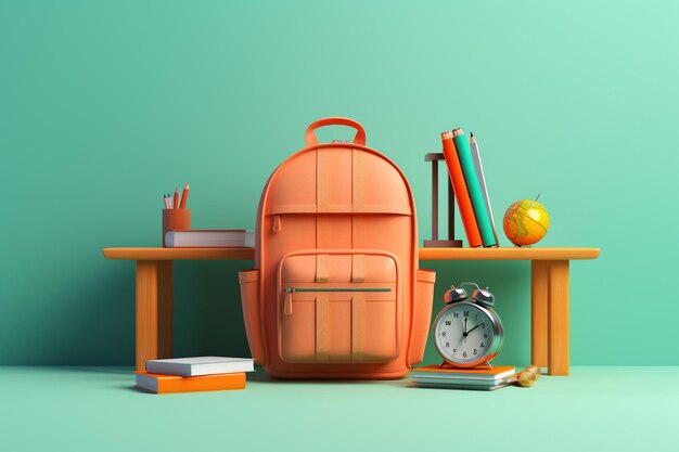 School objects background 3d rendered