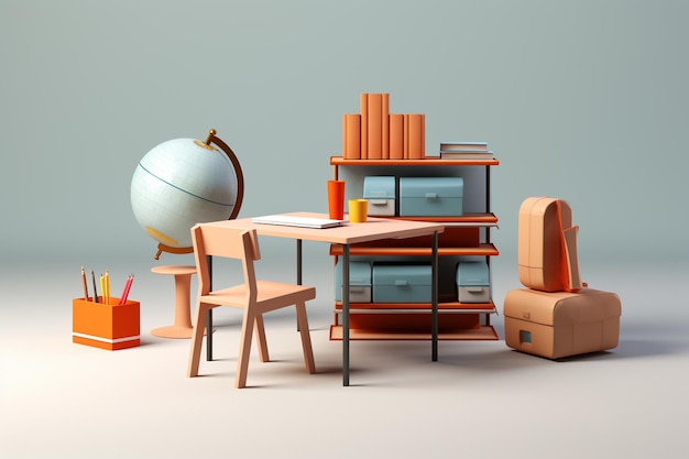 School objects background 3d rendered