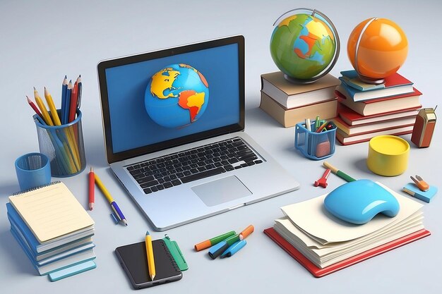 Foto oggetti scolastici sullo sfondo renderizzati in 3d