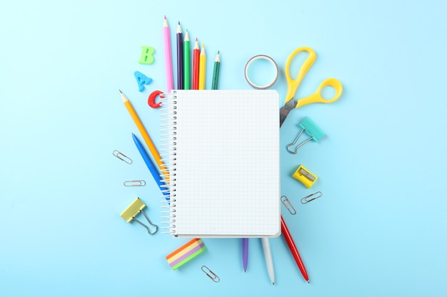 School office on a colored background top view