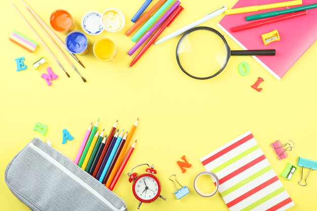 School office on a colored background top view