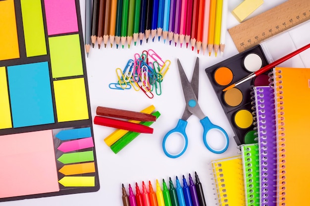 School and office equipment stationery on the background