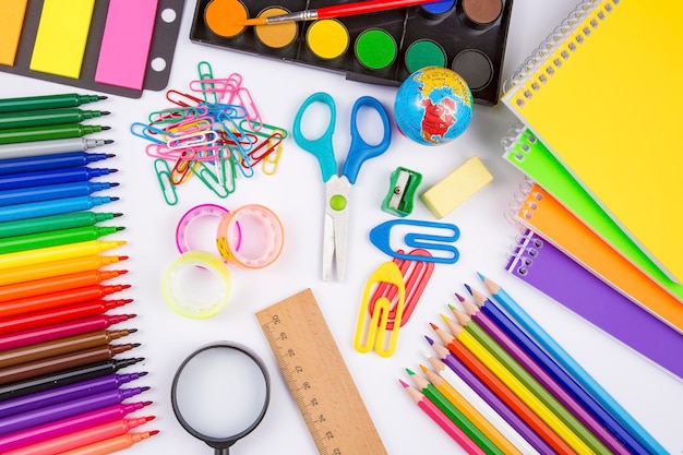 School and office equipment stationery on the background