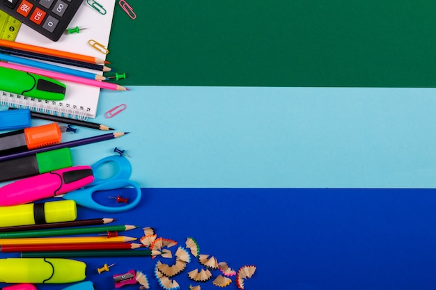 School or office stationery on colorful. back to school