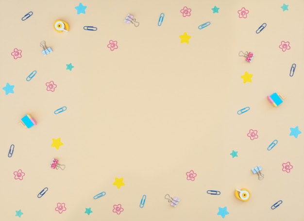 school and office supplies clips, note paper, stickers, erasers isolated