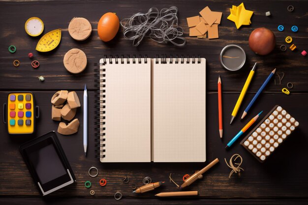 School office supplies on a desk with copy space Back to school concept generative ai