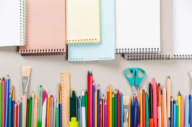 School and office supplies. Top view.