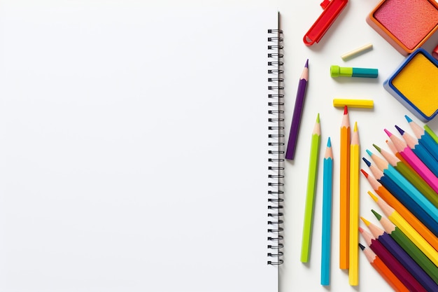 School and office supplies on white background Back to school concept