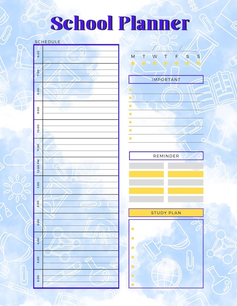 School planner printable template digital blank page