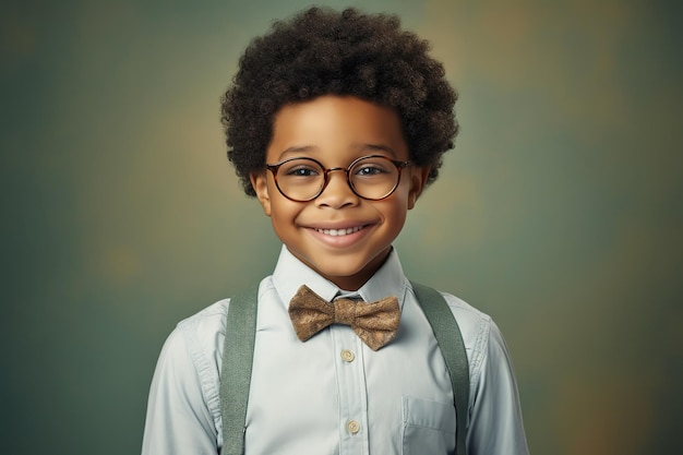 School pupil black boy in glasses on background with copy space back to school concept