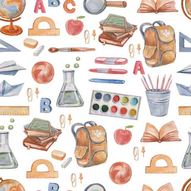 School school supplies set clipart watercolor by hand