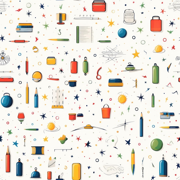 School seamless pattern with school supplies learning symbols stationery and creative elements