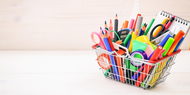 school shopping basket on white background