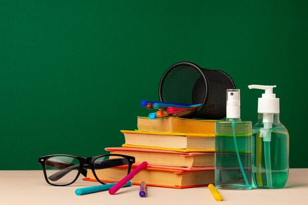 School stationery and hand sanitizer