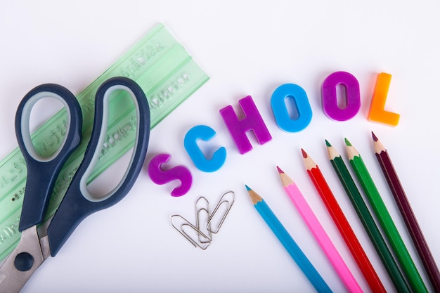 School stationery on white background