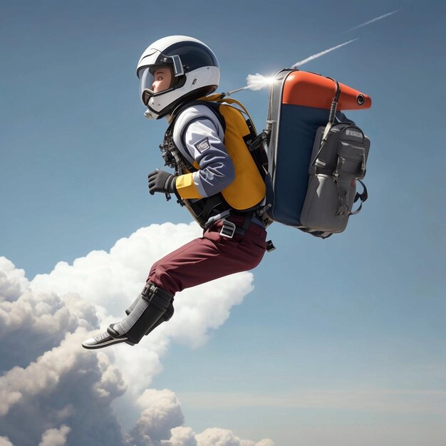 Photo a school suit flies on a jetpack