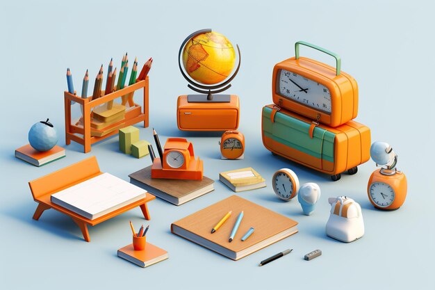 School supplies 3D render style AI Generated